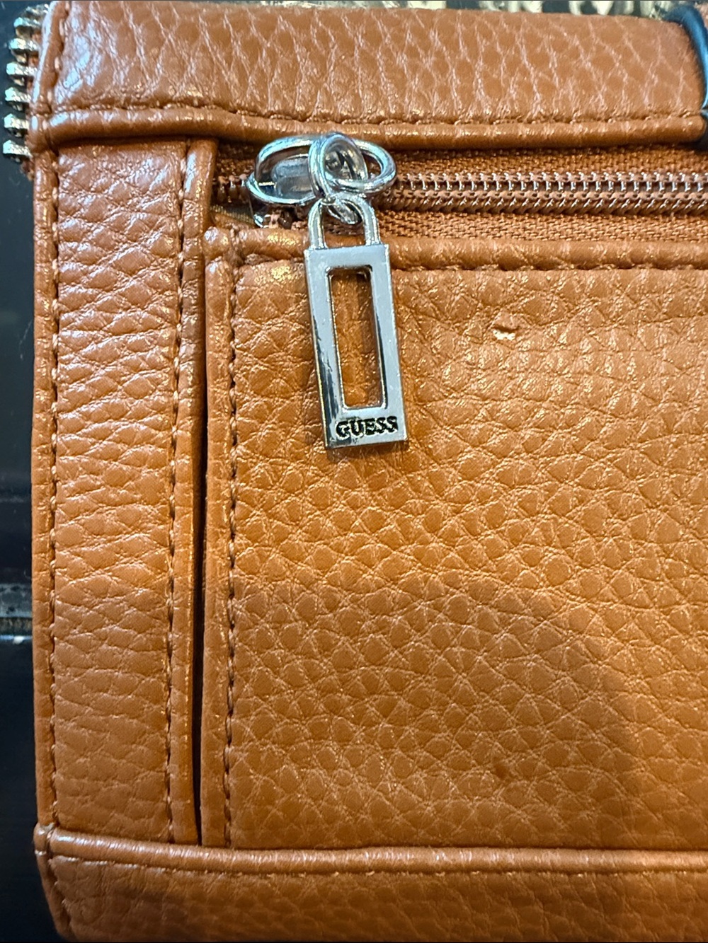 Guess Tan Pebbled Leather Continental Wallet with Silver Hardware - Picture 4 of 4